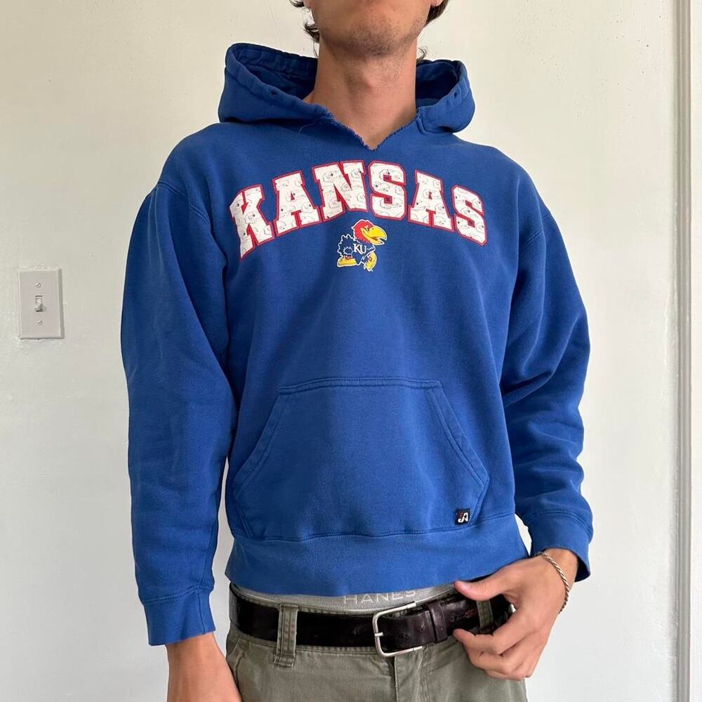 Vintage Y2K Heavy Cotton Kansas Jay Hawks Hoodie Sweatshirt